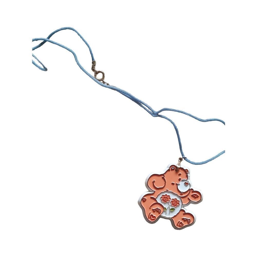 Orange CareBearβPendant Necklace for Kids - Light Blue Cord